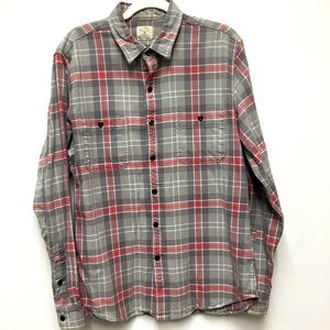 J Crew 100% Cotton Plaid Flannel Large Gray